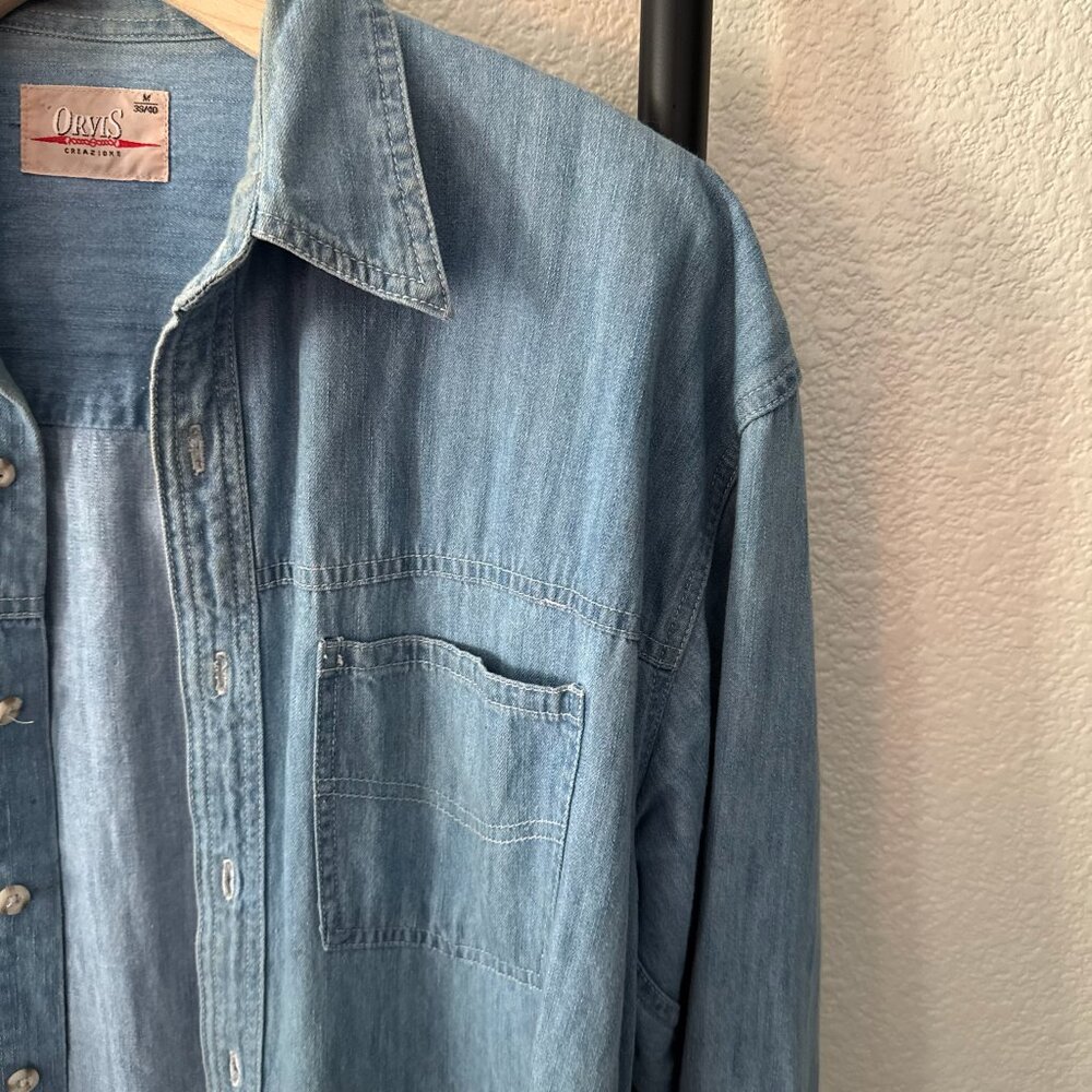 Vintage Orvis Perfectly Broken In Denim Chambray Shirt Size Medium - Picture 3 of 5